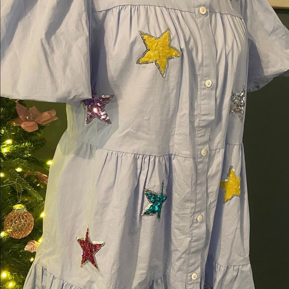 Peach Love California Light Blue Button-Up Dress with sequined stars - Picture 3 of 7